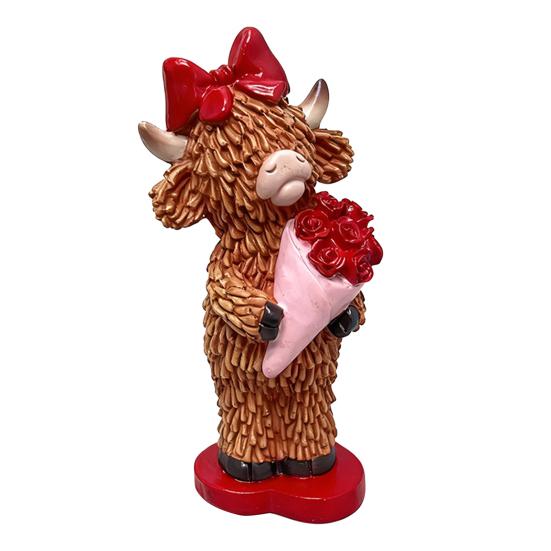

Valentine s Day Couple Highland Cow Figurine Holding Rose Love Heart Highland Cattle Resin Statue Women