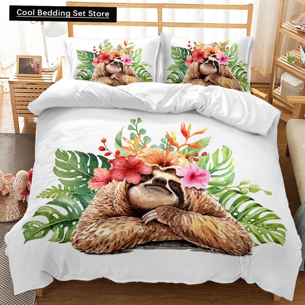 Cartoon Sloth Duvet Cover King Queen Funny Animal Bedding Set for Kids Wildlife Polyester Quilt Cover Children Birthday Gifts