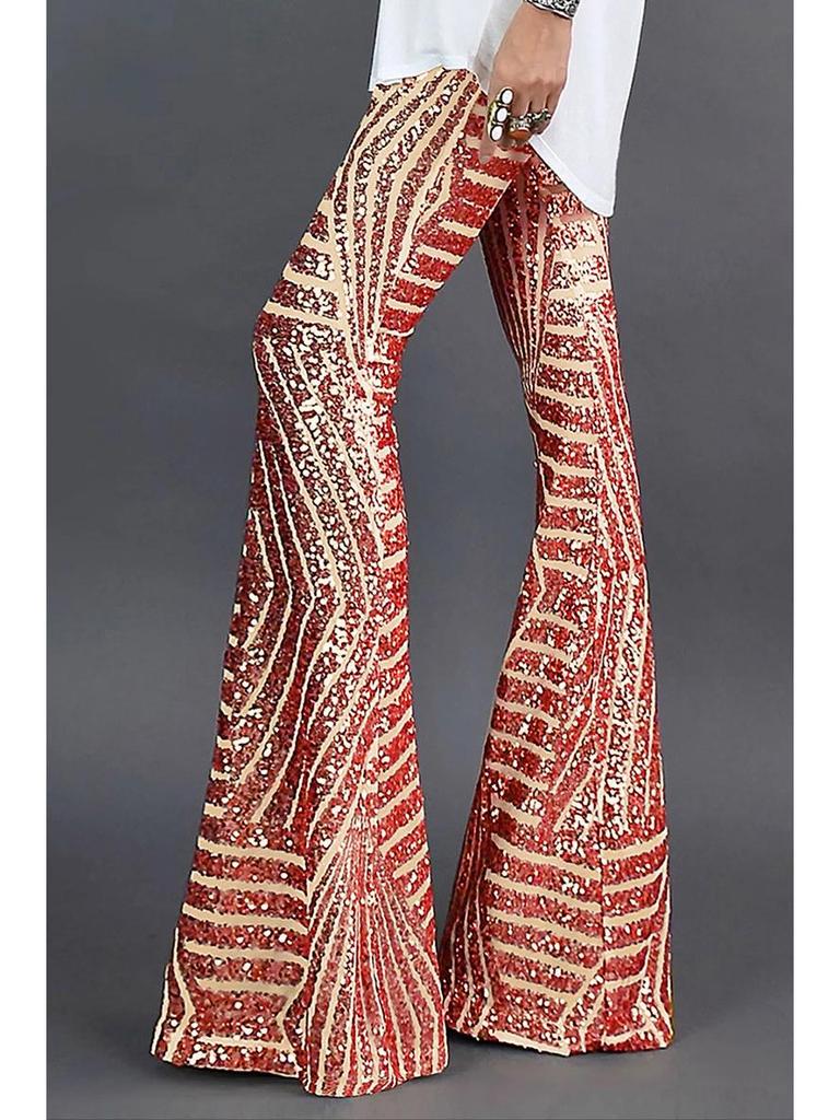 2025 Summer Women's High Waist Sequin Patchwork Wide-Leg Pants - European and American Casual Fashion Trend