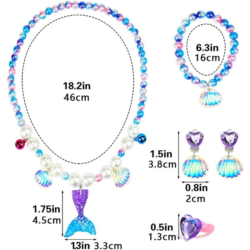 5 Pcs Kids Girls Princess Pearls Beads Necklace Bracelet Ring Set Jewelry Gift Fish Tail Cute Girl Beads