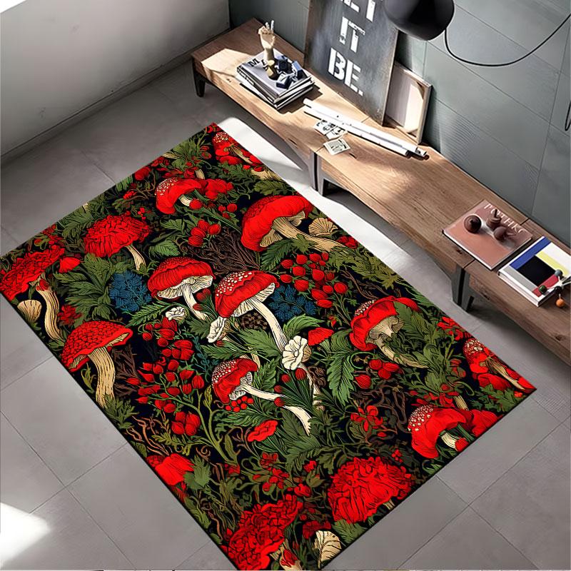 Red Mushroom and Floral Pattern suitable as a non-slip mat for the living room or bedroom sofa