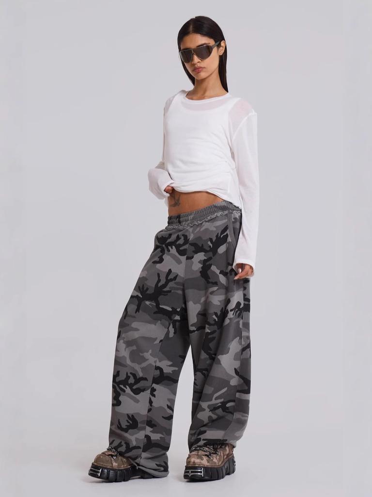Unisex American Street Retro Camouflage Print Pants Women Y2K Frayed Loose Straight Casual Trousers Spring Summer Autumn