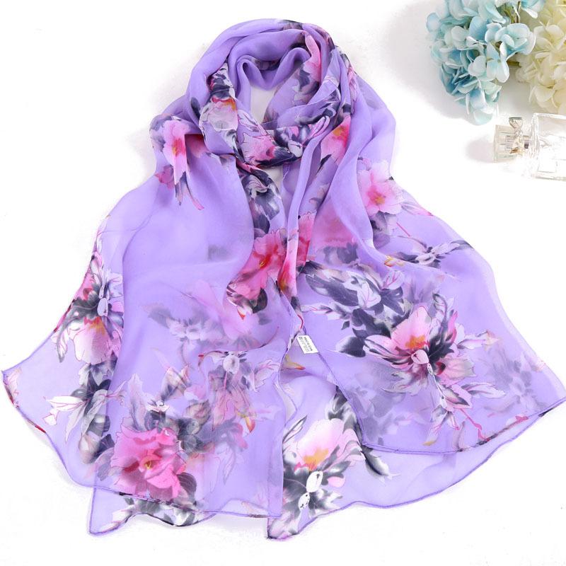 Floral Printed Chiffon Silk Scarf Woman Spring Summer Shawl Light Thin Scarves Sun Protection Wrap Ladies Beach Headband