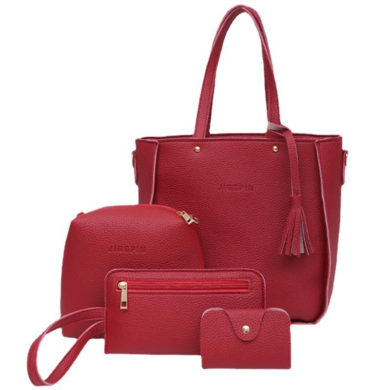 2022 Lychee Grain Women's Four-Piece Handbag Set - Stylish, Versatile, Large Capacity