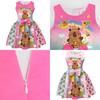 Vestito per Bambina Cartoon Capibara con Gonna Pieghettata in Misto Cotone per Età da 3 a 8 Anni