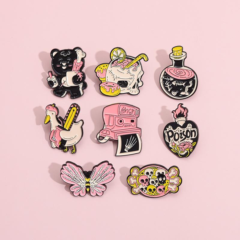 Skull Distinctive Pink Animal Brooch Creative Pin Stylish Design In Alloy Material For Genders All
