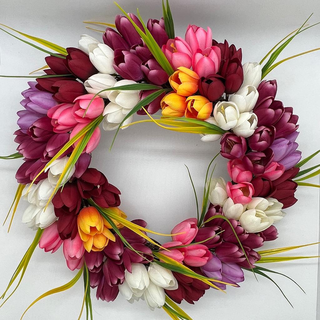 Flower Wreath Realistic Fade Resist Artificial Spring Wreath for Front Door Indoor Outdoor Home Decor Orange