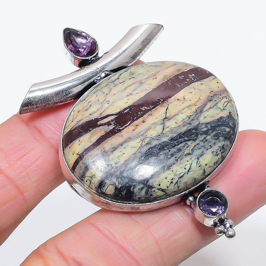 

Натуральная Драконья Кровь, Аметист 925 Стерлинговое Серебро Ювелирная Подвеска 2,36 d0G30