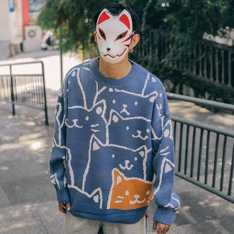 Y2k Vintage Sweater Men Winter Cartoon Loose Knitted Sweater Japanese Harajuku Hip Hop Streetwear Women Knitwear Pullovers