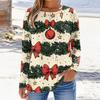 Women's Festive Christmas Print Neck Long Sleeve Pullover Top for Holiday and Casual Wear