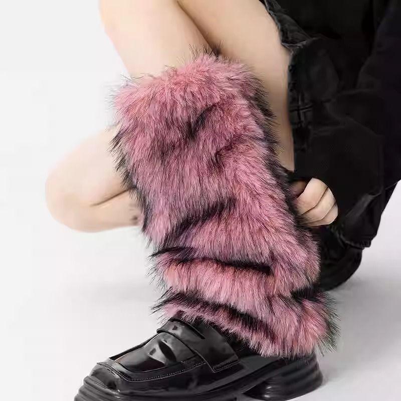 Autumn Winter Faux Fur Plush Leg Warmers for Women Warm Thickened Mid-calf Leg Warmers Spice Girl Slouchy Socks