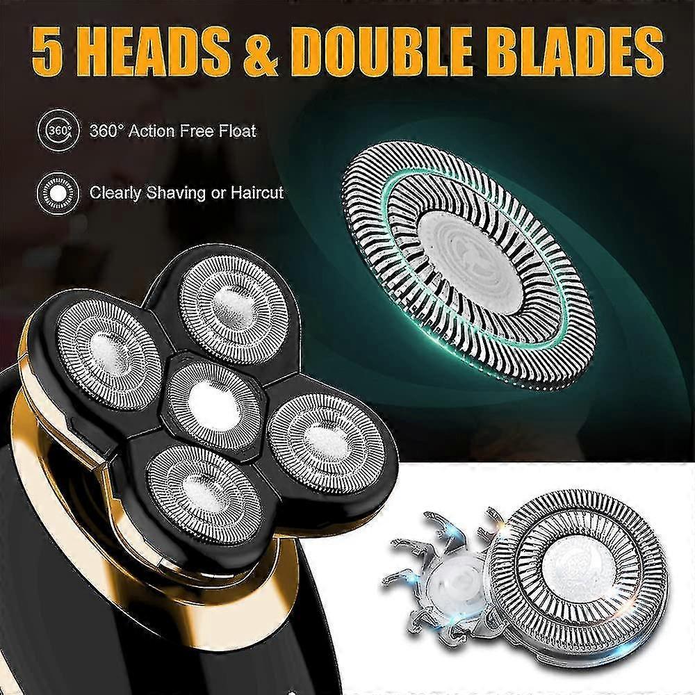 Electric Shavers For Men Bald Head,razors Shaving 5-in-1 5d Haircut Usb Rechargeable Led Cordless,rotary Shaver Grooming Kit With Clipper Nose Hair Si