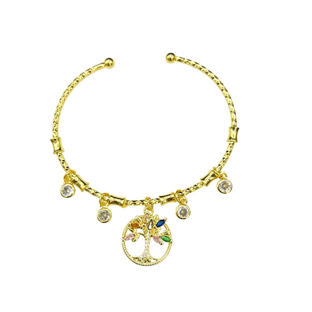 Tree of Life & Butterfly Zircon Bangle - Elegant Retro Jewelry