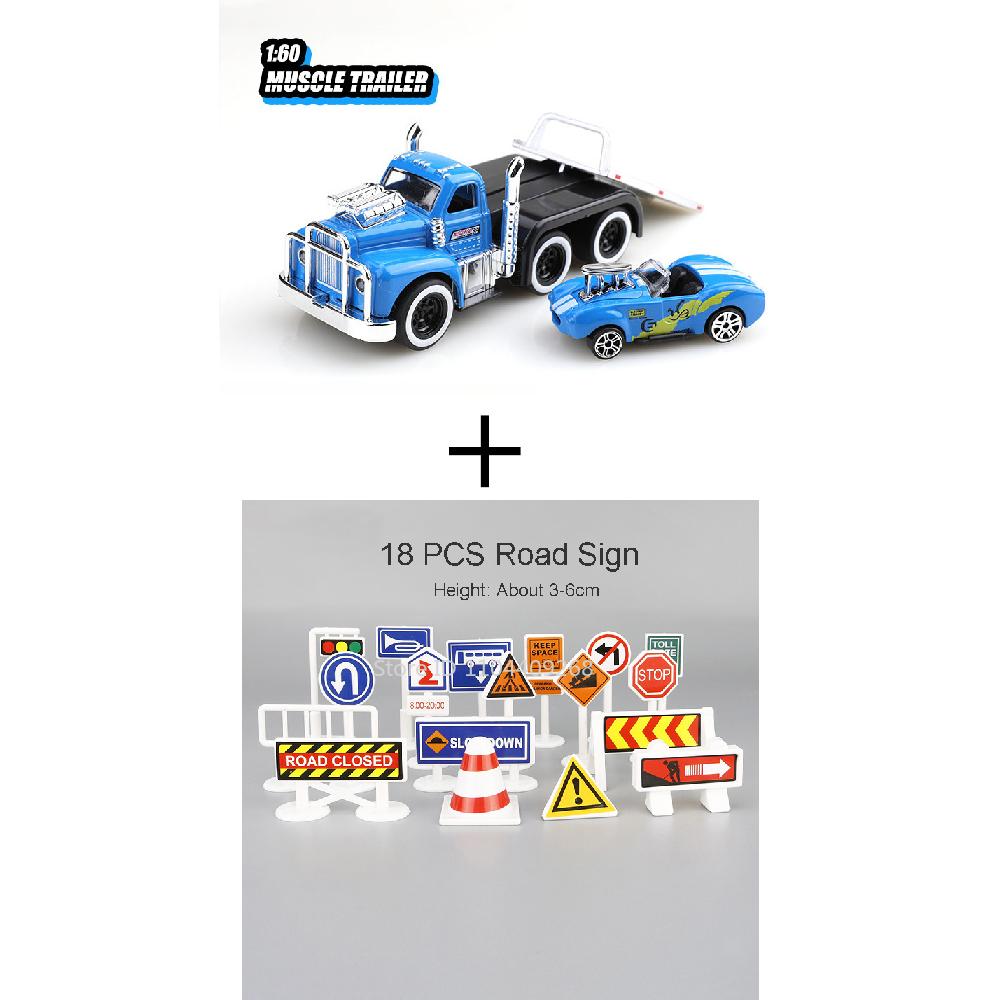 Scale 1:60 American Muscle Trailer Model Toy Car Sound Light Alloy Diecast Pull Back Flatcar Models Birthday Gifts for Kids