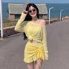 1011 New Swimsuit for Sweet Girls, Three-Piece Bikini, Long-Sleeve Sun Protection Cover-Up, Skirt Spicy Style
