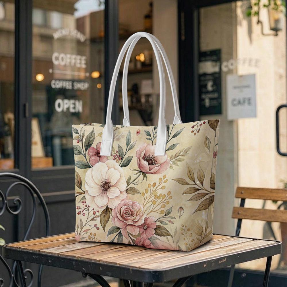 Vintage Floral Print Casual Tote Bag Large Capacity Daily Shoulder Handbag for Women Shopping Travel Daily Use