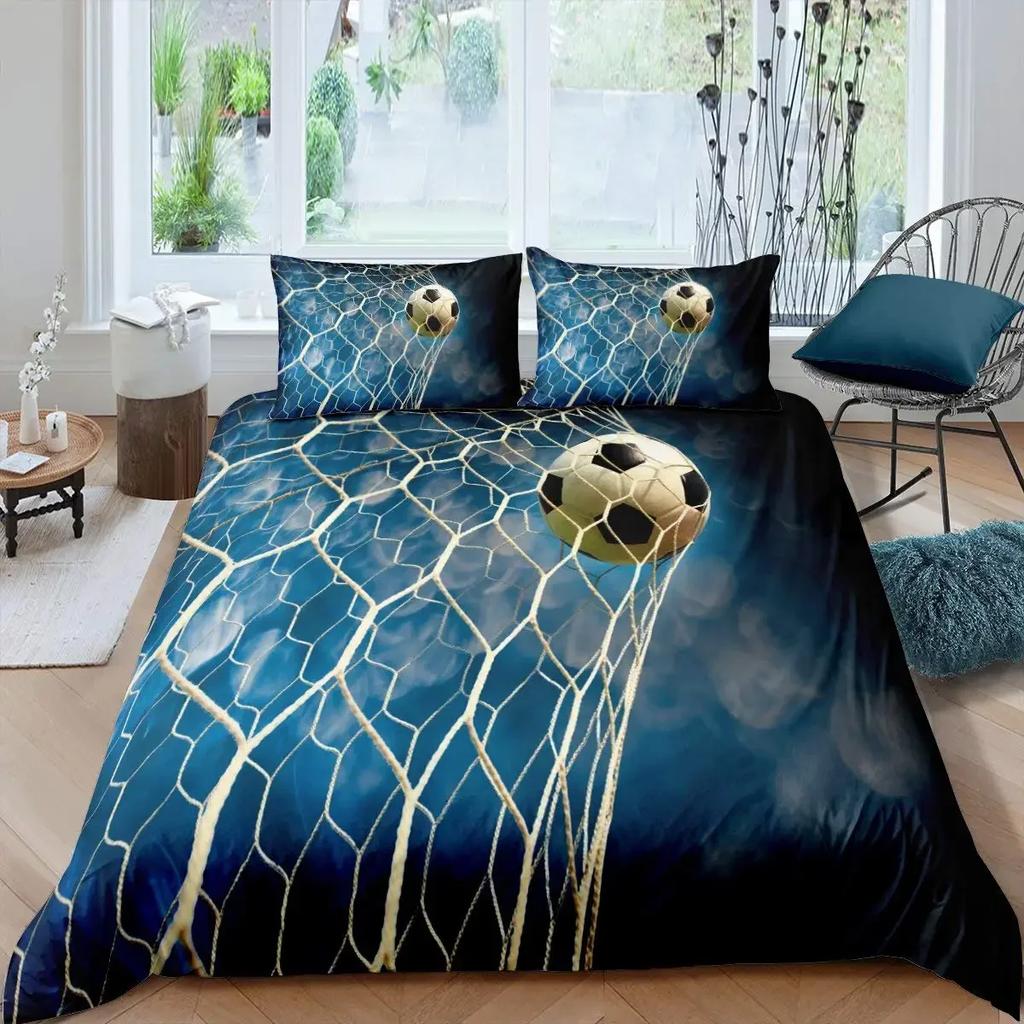 Set husă de plapumă fotbal model minge de fotbal set de lenjerie de pat cu tematică sportivă microfibră colorat stil grunge dublu king husă de plapumă
