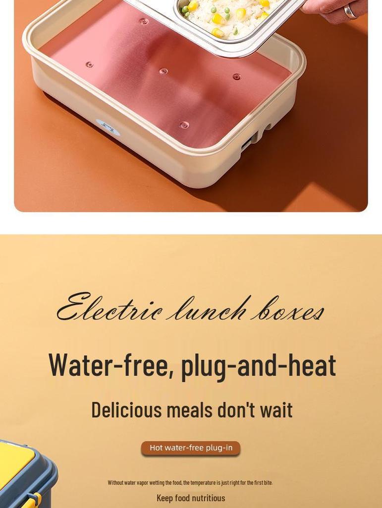 Portable Plug-in Electric Lunch Box with Stainless Steel Compartments and Self-Heating Insulation