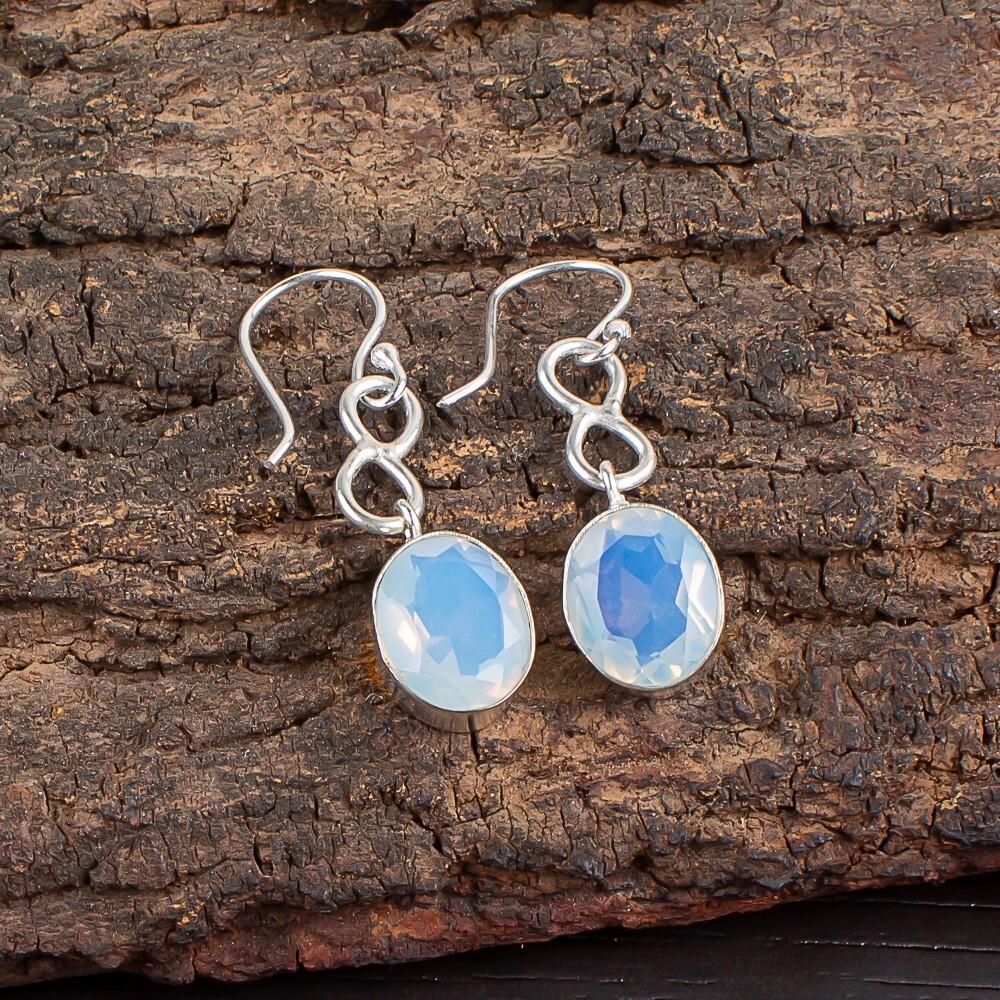 Natural Milky Opal Gemstone 925 Sterling Silver Handmade Jewelry Earrings 1.60" EE-12-16