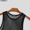 INCERUN Men Sleeveless Mesh Sheer Hollow Casual Beach Tank Tops Cover Up