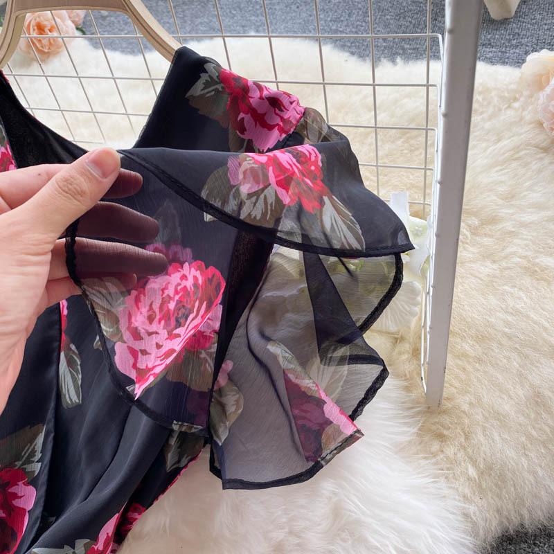 Printed Dress Temperament Ruffle Fishtail Gowns Women's Dress