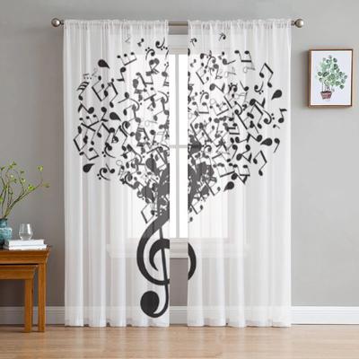Musikalischer Notenschlüssel-Baum mit Noten, transparente Vorhänge für Schlafzimmer, Wohnzimmer, Tüllvorhänge für die Küche, Voile-Vorhänge, Fensterbehandlung