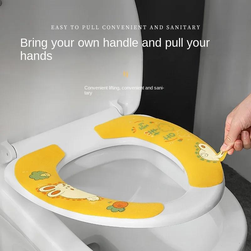 Household Bathroom Lavatory Cover Set Pedestal Cartoon WC Toilet Sticky Seat Pad Washable Universal Toilet Seat Cover Cushion