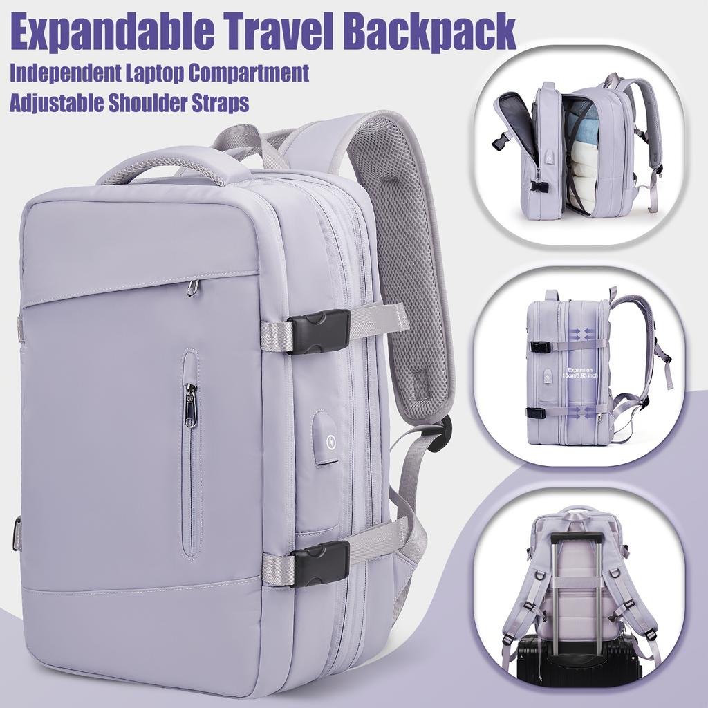 Expandable Large Capacity Travel Backpack for Women Men, 15.6 Inch Laptop Carry On Backpack, Water Resistant Weekender Bag Fits