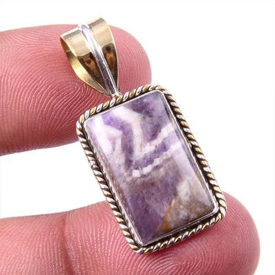 Natural Tiffany Stone 925 Solid Sterling Silver Gift TwoTone Pendant 1.50" J8f79