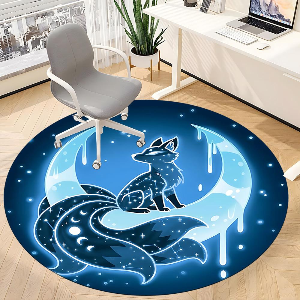 1pc Moon Fox Office Round Area Rug,  Mat Suitable For Office, Under Office Chairs Bedroom Living Room Home Decor, Room Deco