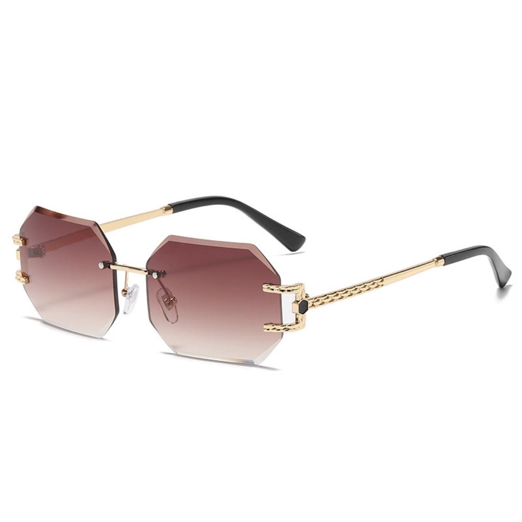 Unisex Metal Frameless Octagonal Sunglasses, Gradient Lenses With UV Protection For Daily And Outdoor Use