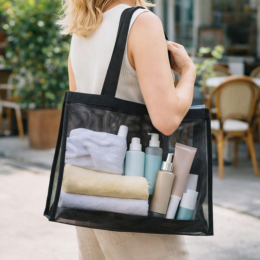 New Mesh Shoulder Bag Large Capacity Hollow Makeup Storage Bag Multifunctional Transparent Beach Bags Women
