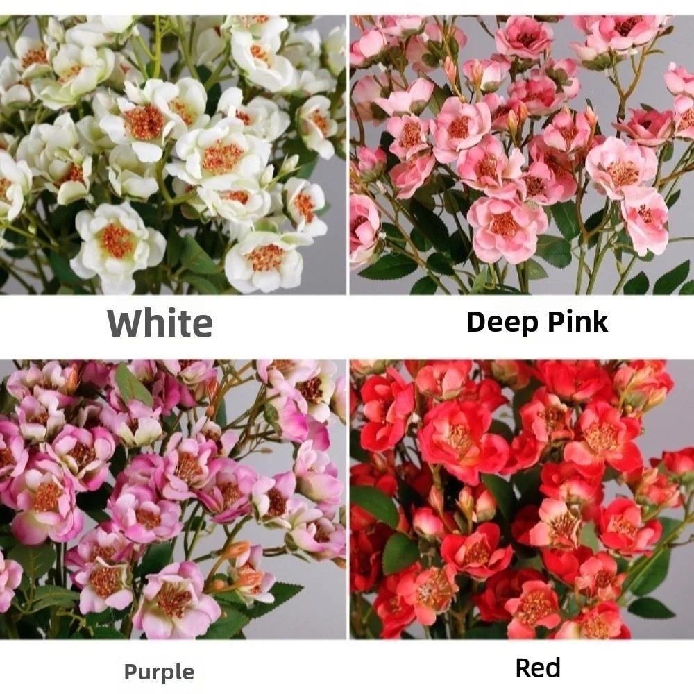 With Leaves Artificial Rose Flower Branch Multi-headed Rose Faux Flowers  Home Office Decor
