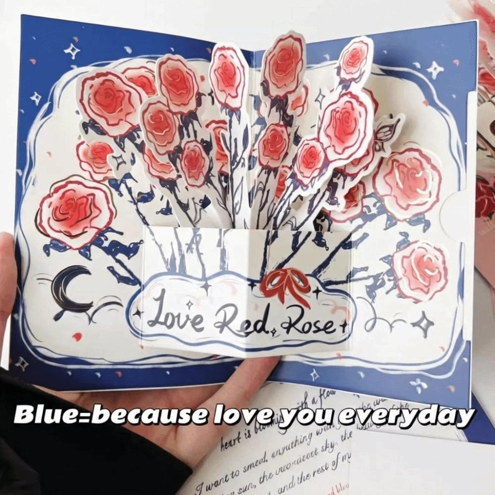 Creative 3D Greeting Card Pop Up Love Rose Thank You Cards with Envelope Valentine's Day Card Wife Girlfriend Gift