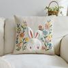 Cute Bunny Floral Pillow Cover 2D Faux Embroidery Print Easter Rabbit Wildflower Cushion Case For Sofa Bed Couch Cozy Home