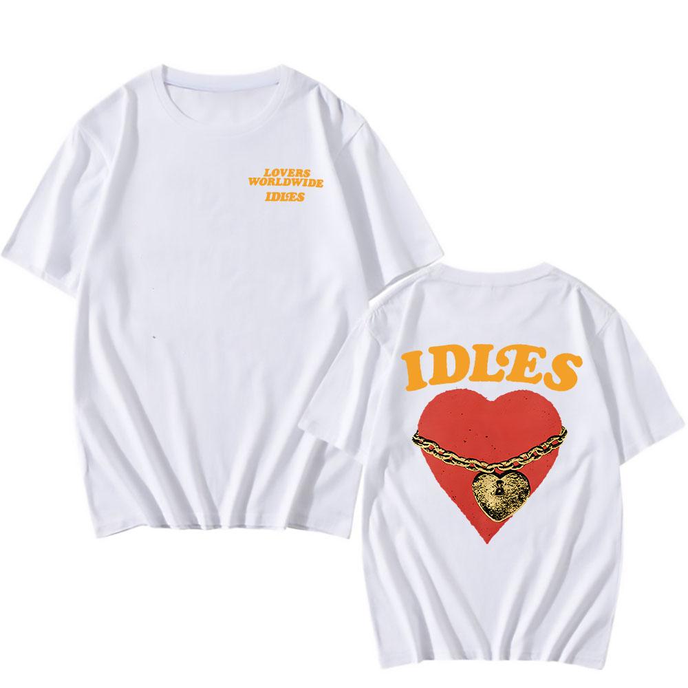

IDLES LOVERS WORLD WIDE Футболки Короткий рукав Літня Бавовняна Футболка Бавовна М яка Чоловіча Жіноча Футболка Casua Punk Унісекс Вуличний одяг M