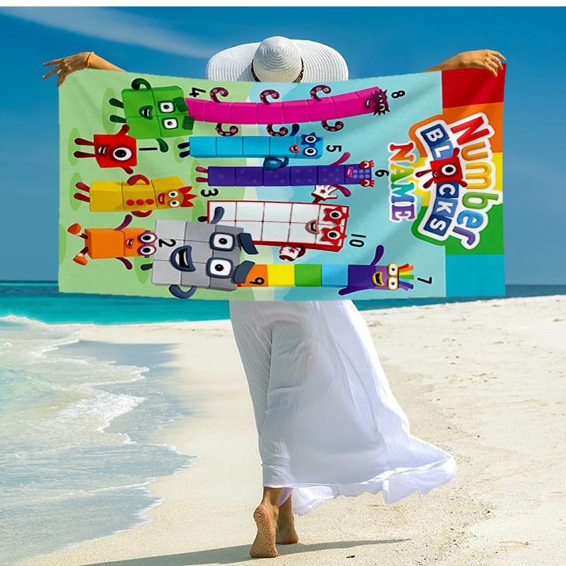 Custom Name Ultra-Soft Beach Towel with Numberblocks Theme,Ideal for Pool - Camping, Diving - Perfect Travel Essential, Vibrant Beach Towel.