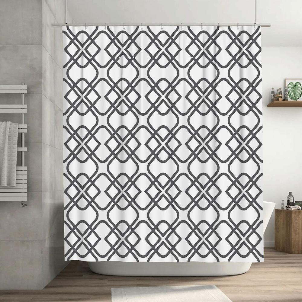 Modern Geometric Shower Curtain With Black White Pattern Decor For Bathroom Perfect Addition To Your Home'S Style! (180X180Cm) (