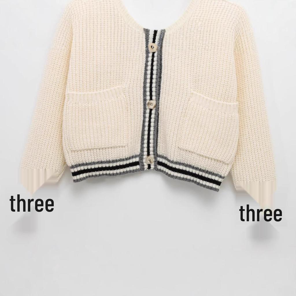 2024 Winter Women's V-Neck Long Sleeve Knitted Cardigan In European & American Fashion Style