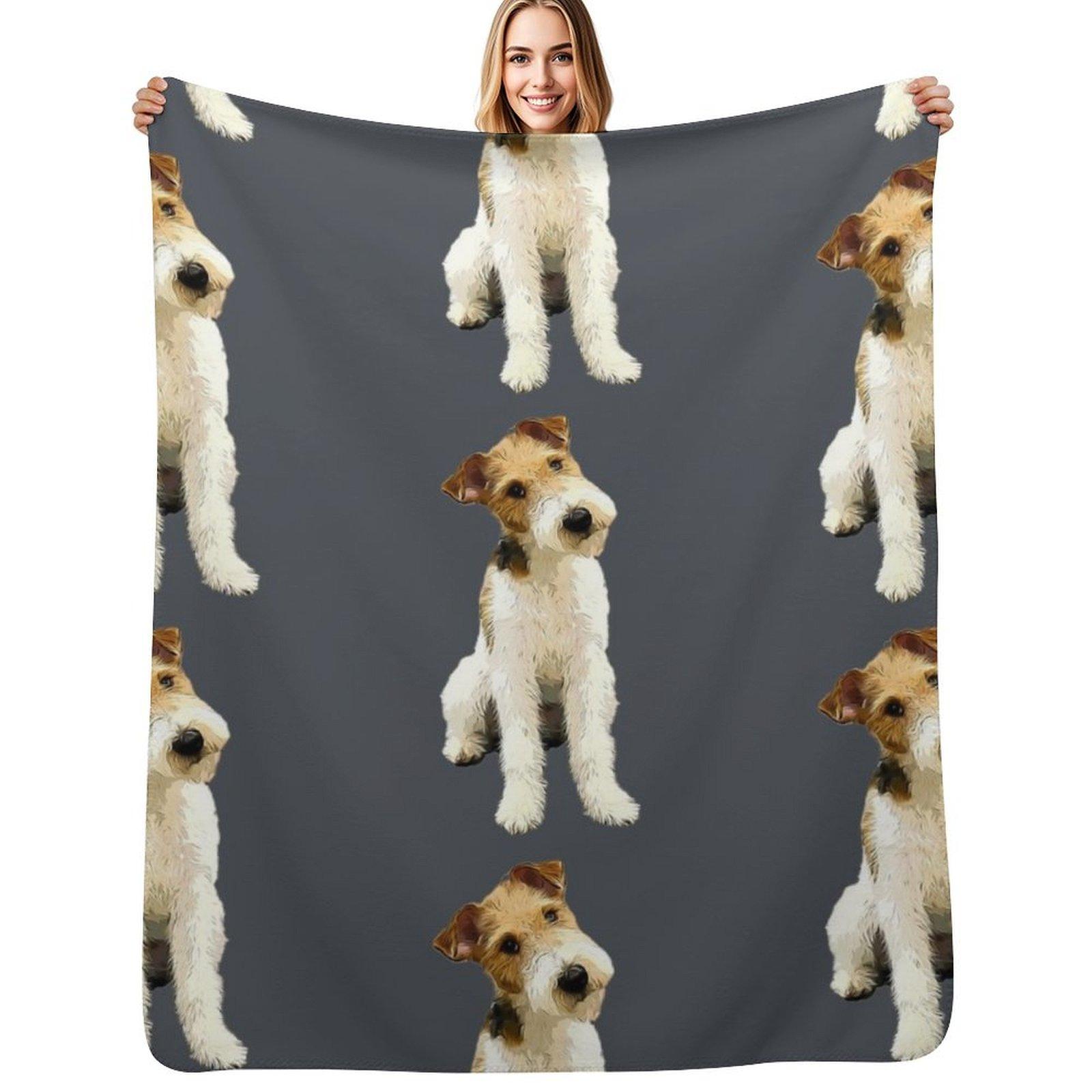 Wire Fox Terrier Head Tilt Throw Blanket Warm Flannel Blanket for Couch Chair Bedroom Size: 75*100cm, Weight: 230 GSM