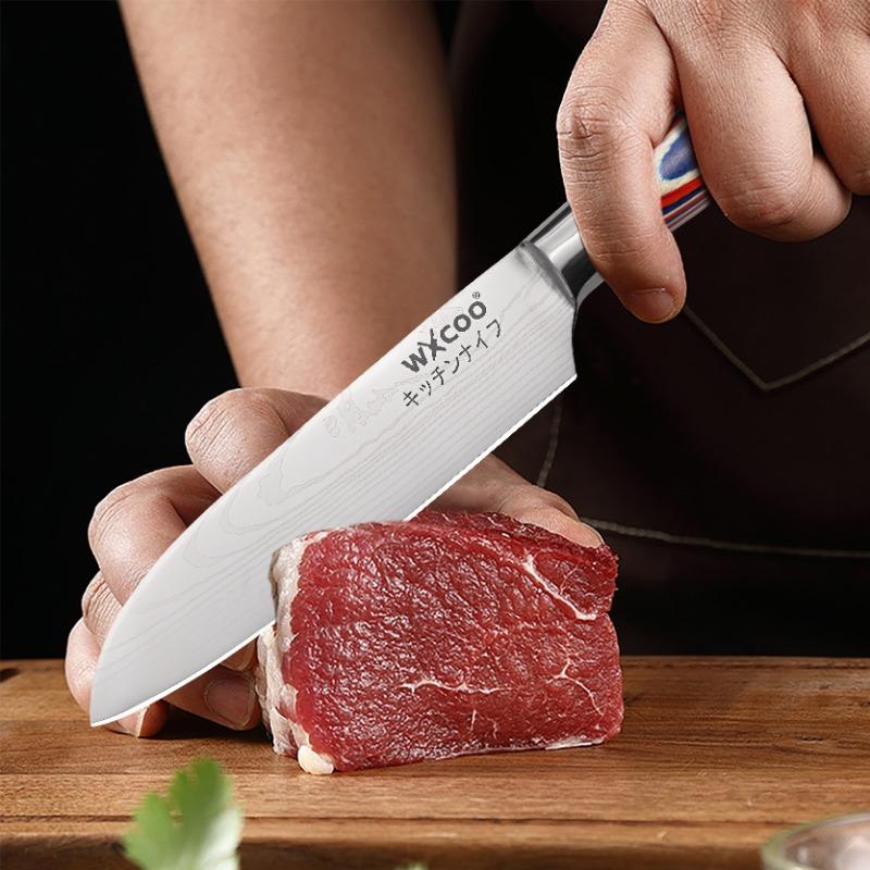 5Cr15MOV Edelstahl Kochbeilmesser Damastmuster Küchenmesser Japanisches Santoku Messer Set Universal Schneidwerkzeug