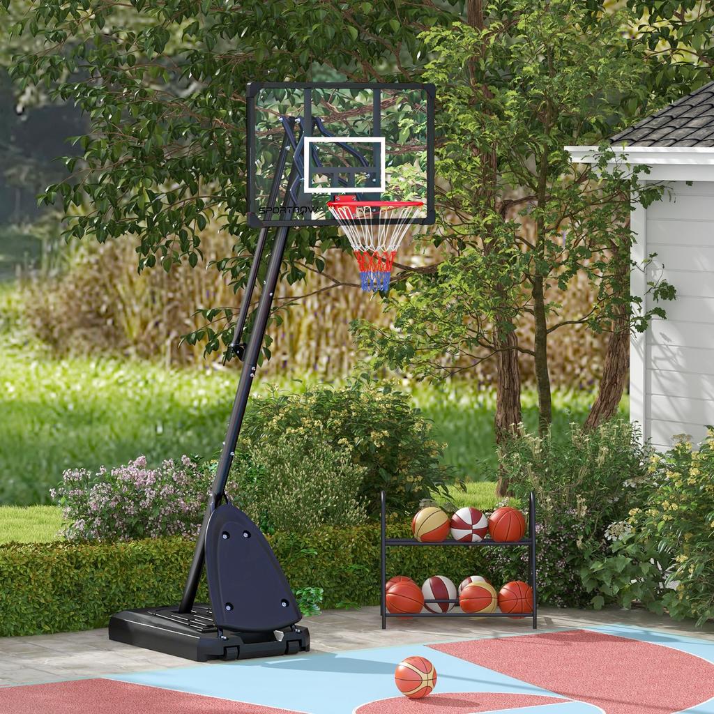 2.4-2.9m Adjustable Basketball Hoop and Stand with Weighted Base, Portable on Wheels, Black