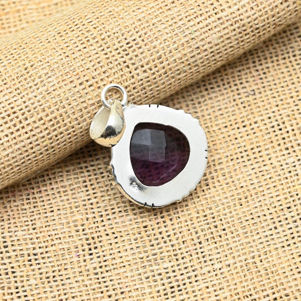 Pendentif en argent Sterling 925 fait à la main avec pierres précieuses améthyste, cadeau de mariage