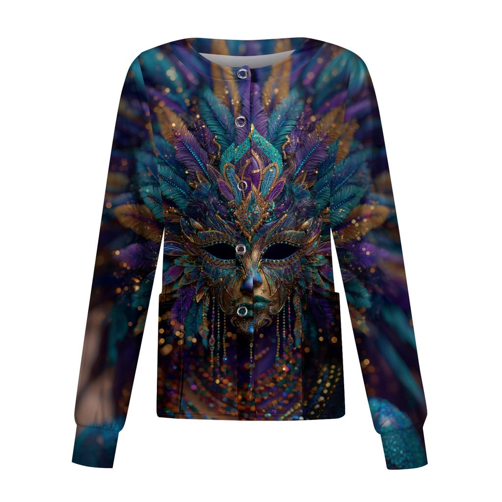 Women's Casual Long Sleeve Single Breasted Printed Dry- Top