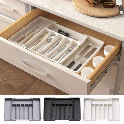 Expandable Utensil Tray Thickened 8 Compartments Easy Sorting Adjustable Width Countertop Organization Tray