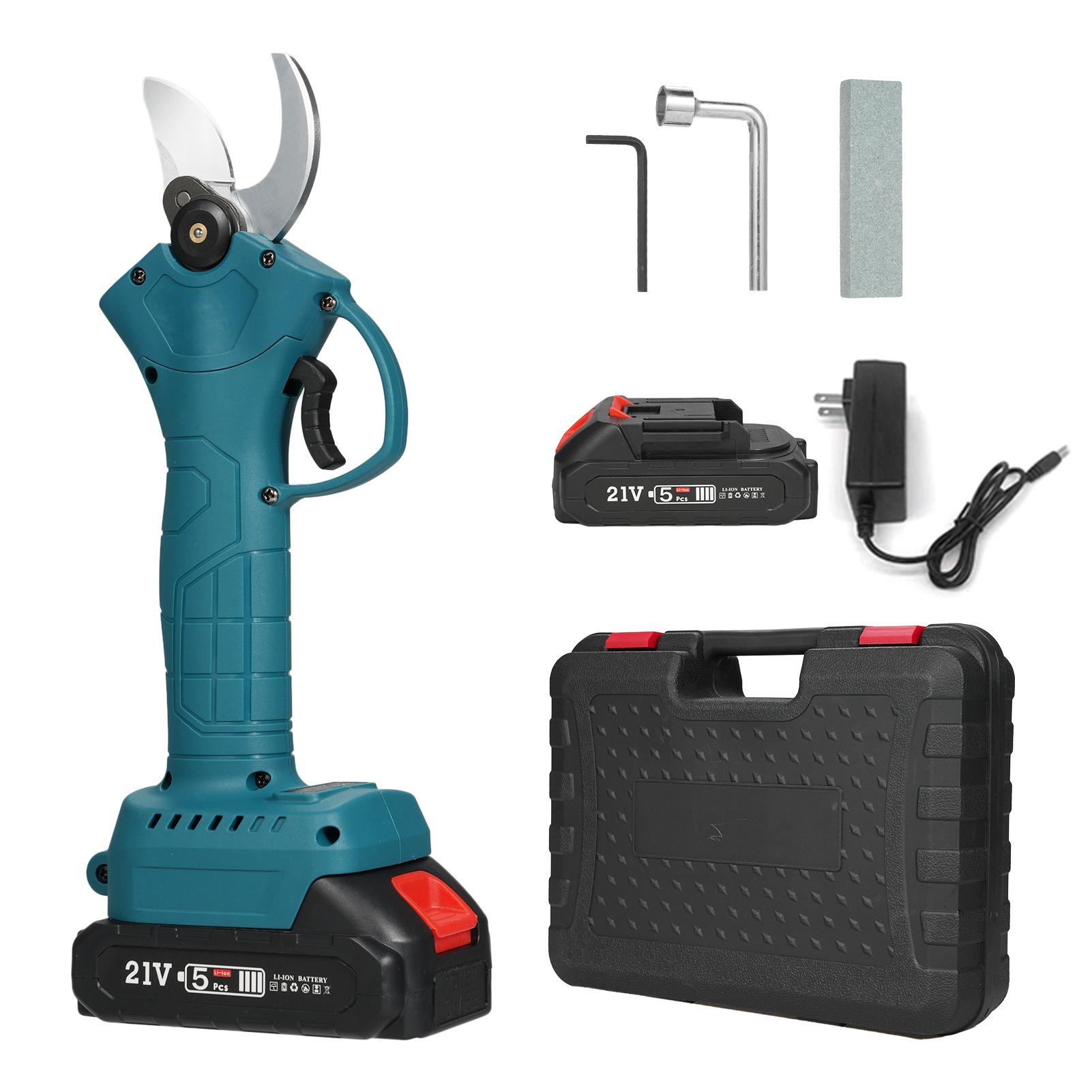 

Портативные ручные аккумуляторные электрические секаторы 21 В с футляром для переноски, перезаряжаемый литиевый аккумулятор 2000 мАч US Plug & 2 Battery синий