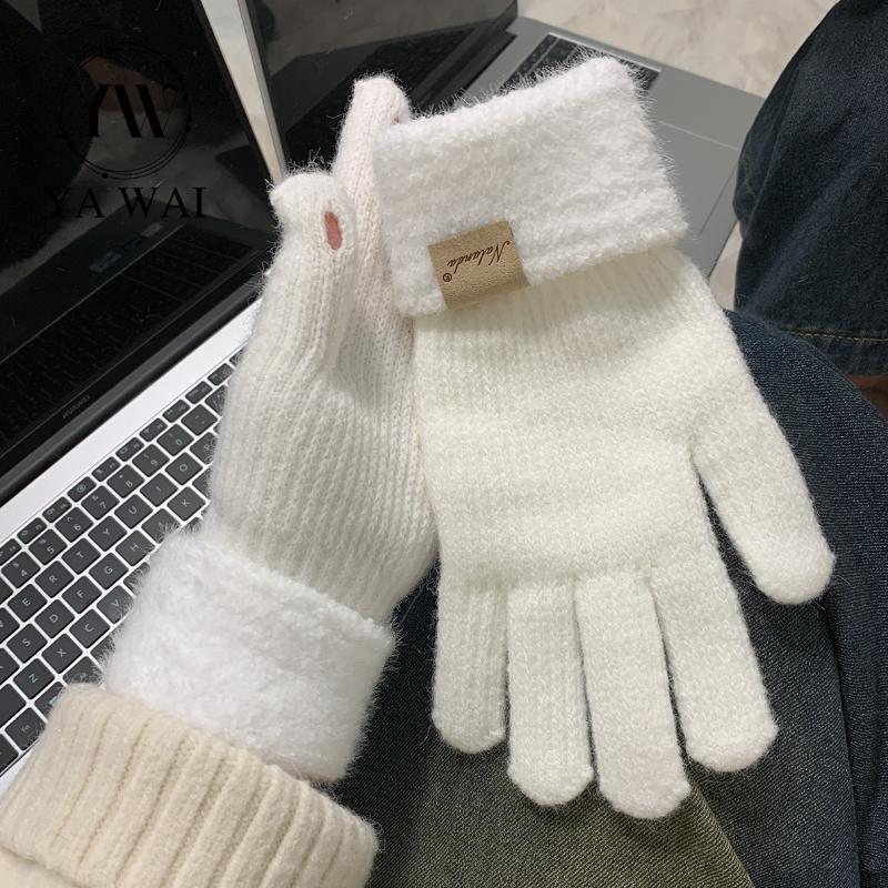 Knit Gloves for Women Winter Warm Fingerless Touchscreen Gloves Cute Cycling Cold Weather Half Finger Anti Slip Riding Gloves