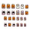 Spider-Web Ghost Pumpkin Glitter Press On Nails 24 Pieces Resin Square Shape Halloween Party Wearable Nail Set for Women Teens