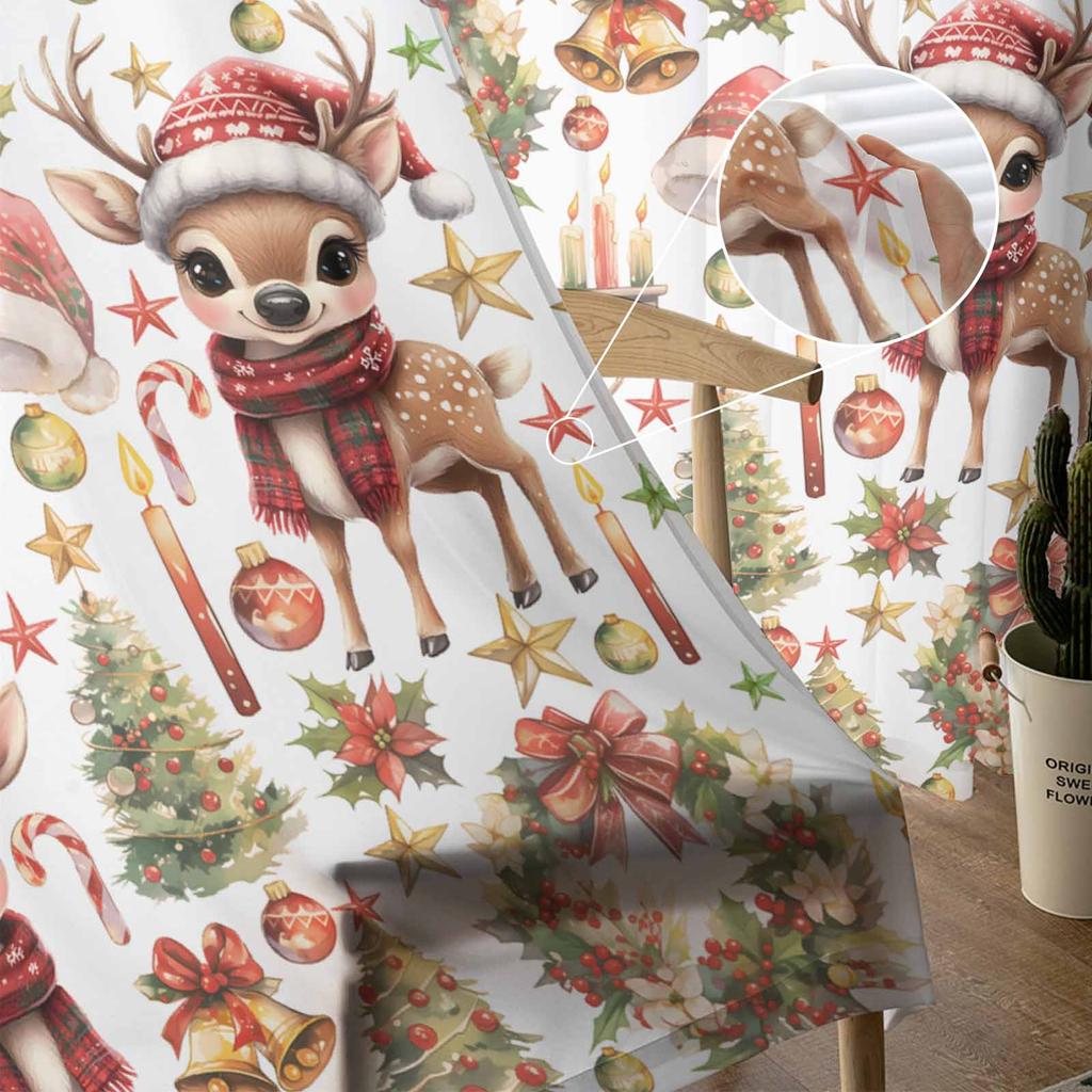Jul- och Vinter Hjortkrans Gardiner För Vardagsrum Sovrum Hemdekoration Fönster Voile Tyllgardin Draperier