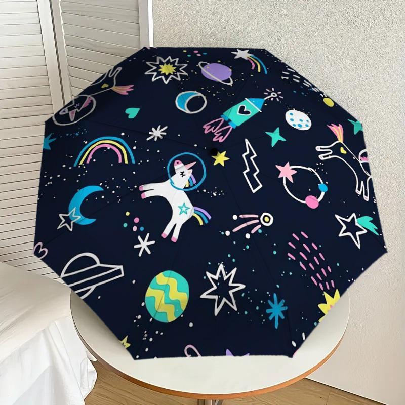 1pc Space Unicorns Adventure Umbrella with Plastic Handle,Suitable for All Seasons Home Travel Outdoor UmbrellaDD1627